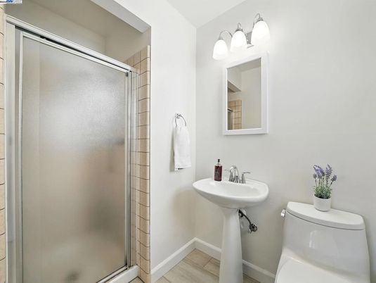 Bathroom, Glass Shower, Interior, Wood Texture Flooring
