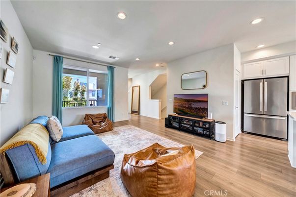 Interior, Kitchen, Living room, Recessed Lighting, Stainless Steel Appliances, Wood Texture Flooring