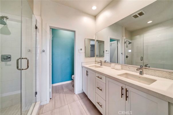 Bathroom, Dual Sink Vanities, Glass Shower, Interior, Recessed Lighting