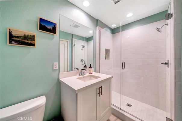 Bathroom, Glass Shower, Interior, Recessed Lighting