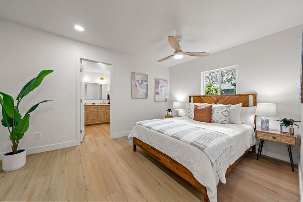 Bedroom, Interior, Recessed Lighting, Wood Texture Flooring