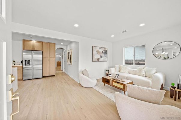 Interior, Kitchen, Living room, Recessed Lighting, Stainless Steel Appliances, Wood Texture Flooring