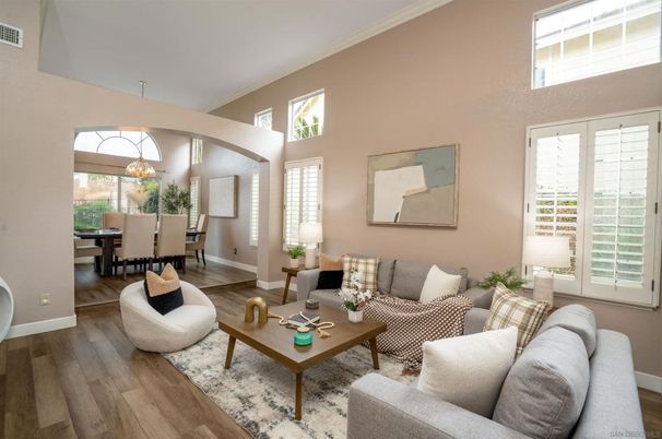 Dining room, Interior, Living room, Pendant Lights, Wood Texture Flooring