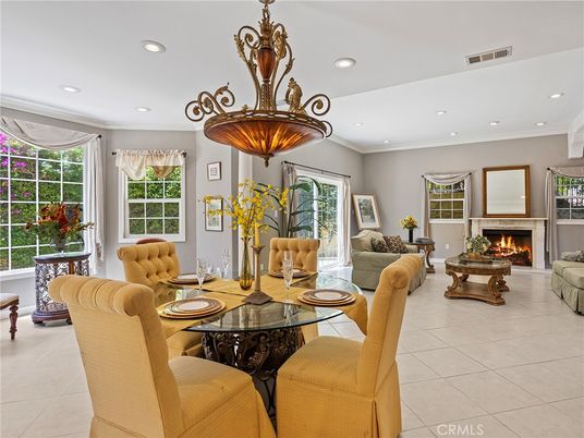 Chandelier, Dining room, Fireplace, Interior, Living room, Recessed Lighting