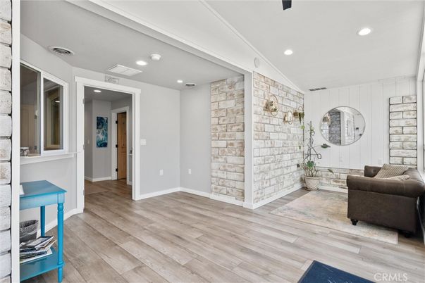 Interior, Recessed Lighting, Stone Walls, Wood Texture Flooring