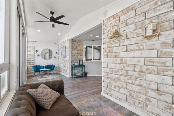 Interior, Recessed Lighting, Stone Walls, Wood Texture Flooring
