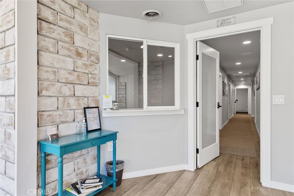 Interior, Recessed Lighting, Stone Walls, Wood Texture Flooring