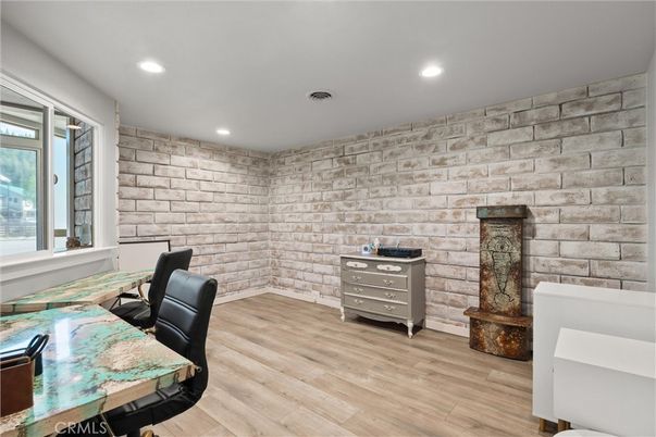 Interior, Recessed Lighting, Stone Walls, Wood Texture Flooring