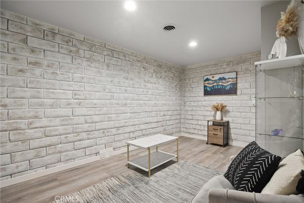 Interior, Recessed Lighting, Stone Walls, Wood Texture Flooring