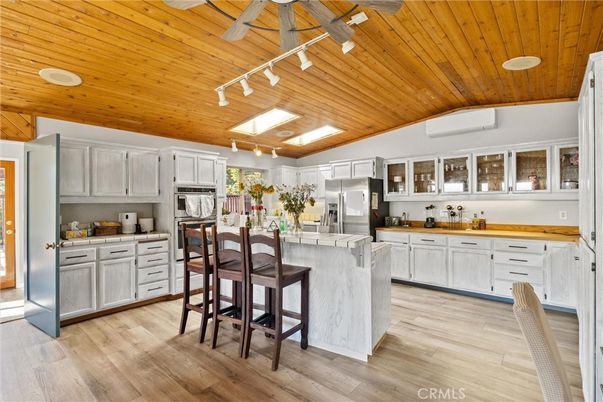 Interior, Kitchen, Recessed Lighting, Stainless Steel Appliances, Wooden Ceilings, Wood Texture Flooring