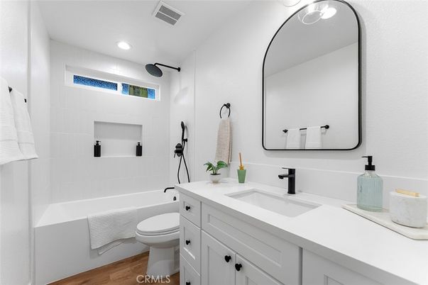 Bathroom, Interior, Recessed Lighting, Wood Texture Flooring