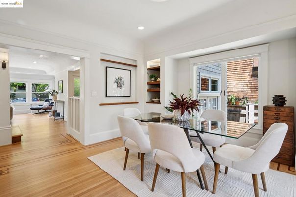 Dining room, Interior, Recessed Lighting, Wood Texture Flooring
