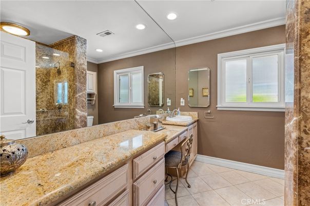 Bathroom, Dual Sink Vanities, Glass Shower, Interior, Recessed Lighting