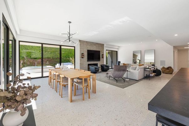 Dining room, Fireplace, Interior, Living room, Pendant Lights, Recessed Lighting