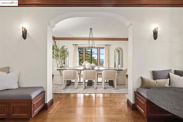 Dining room, Interior, Pendant Lights, Wood Texture Flooring