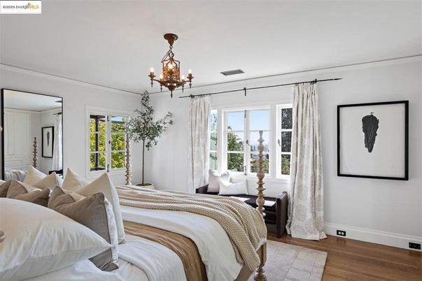Bedroom, Chandelier, Interior, Wood Texture Flooring