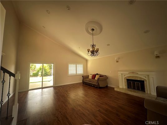 Chandelier, Empty room, Fireplace, Interior, Wood Texture Flooring