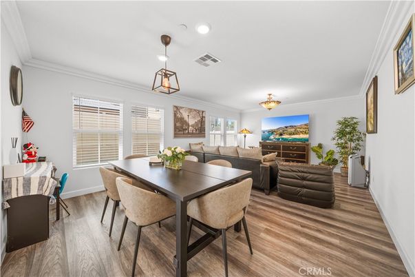 Dining room, Interior, Recessed Lighting, Wood Texture Flooring