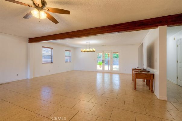 Chandelier, Empty room, Interior, Wooden Beams