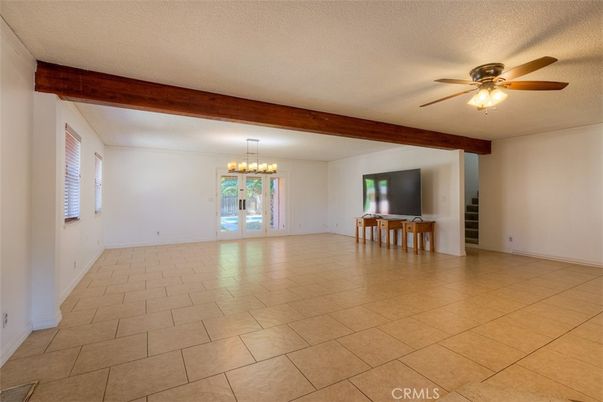 Chandelier, Empty room, Interior, Wooden Beams