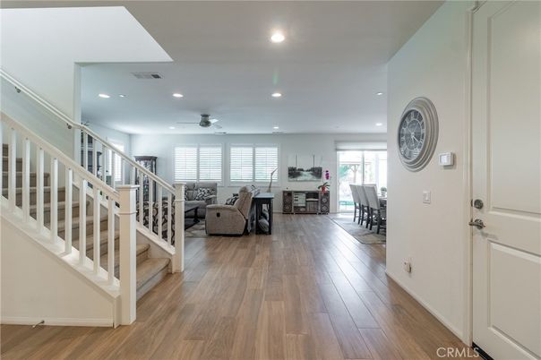 Dining room, Interior, Living room, Recessed Lighting, Wood Texture Flooring