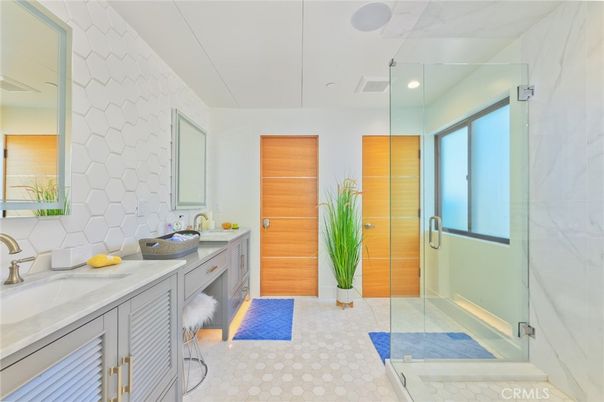Bathroom, Glass Shower, Interior, Recessed Lighting