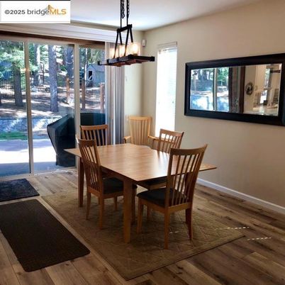 Dining room, Interior, Pendant Lights, Wood Texture Flooring