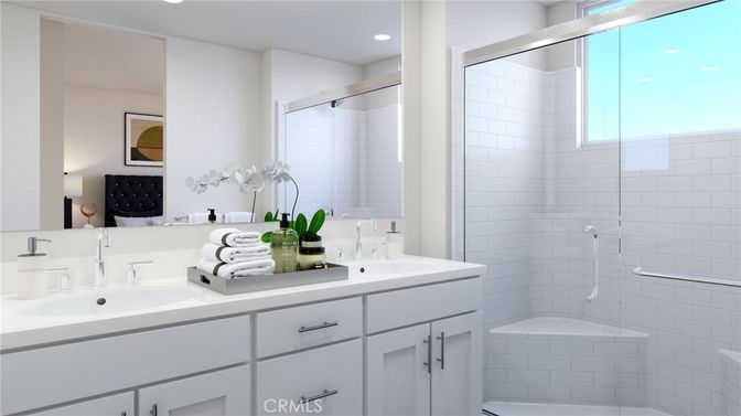 Bathroom, Dual Sink Vanities, Glass Shower, Interior, Recessed Lighting