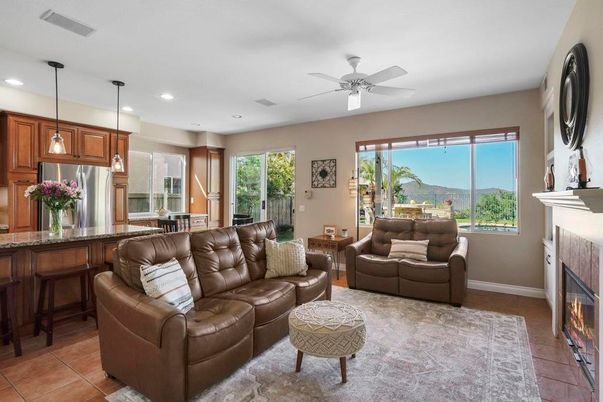 Fireplace, Interior, Kitchen, Living room, Pendant Lights, Recessed Lighting, Stainless Steel Appliances