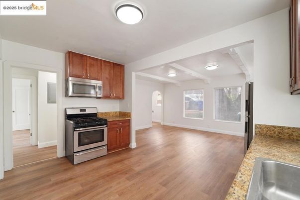 Interior, Kitchen, Stainless Steel Appliances, Wood Texture Flooring