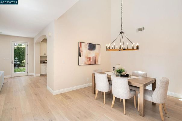 Chandelier, Dining room, Interior, Pendant Lights, Wood Texture Flooring