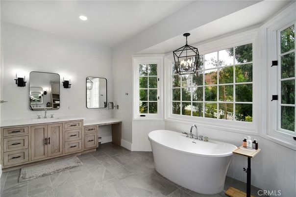 Bathroom, Dual Sink Vanities, Free Standing Baths, Interior, Pendant Lights, Recessed Lighting