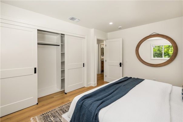 Bedroom, Interior, Recessed Lighting, Wood Texture Flooring