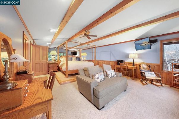 Bedroom, Interior, Recessed Lighting, Wooden Beams