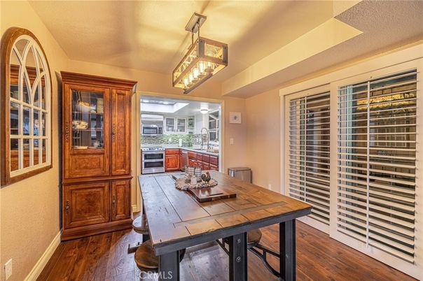 Dining room, Interior, Pendant Lights, Wood Texture Flooring