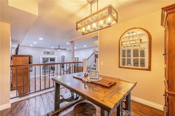 Dining room, Interior, Recessed Lighting, Wood Texture Flooring