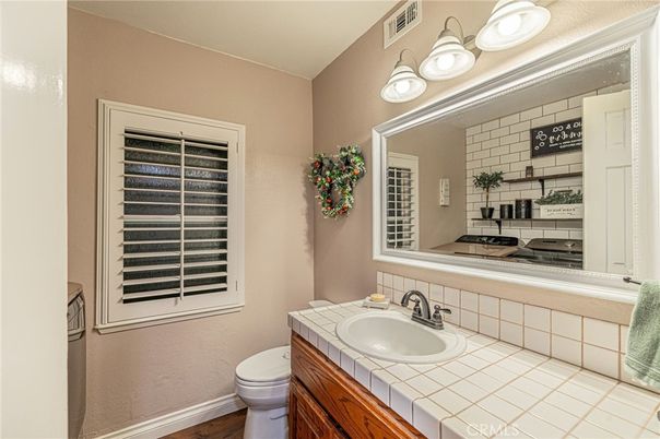 Bathroom, Interior, Tile Countertops, Wood Texture Flooring