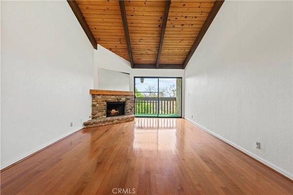 Empty room, Fireplace, Interior, Wooden Beams, Wooden Ceilings, Wood Texture Flooring