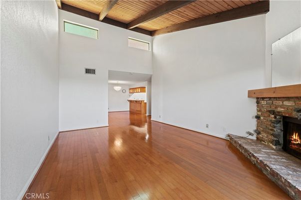 Empty room, Fireplace, Interior, Wooden Beams, Wooden Ceilings, Wood Texture Flooring