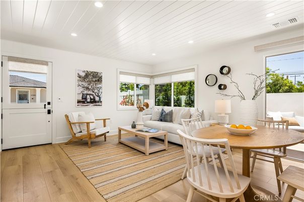 Dining room, Interior, Living room, Recessed Lighting, Wood Texture Flooring