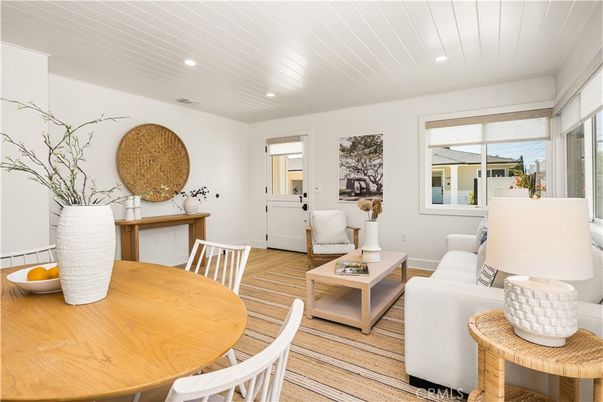 Dining room, Interior, Living room, Recessed Lighting, Wood Texture Flooring