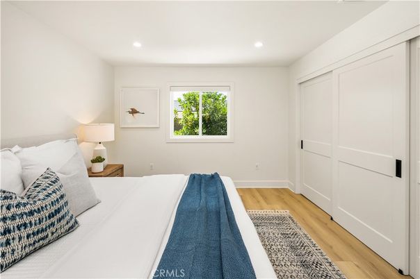 Bedroom, Interior, Recessed Lighting, Wood Texture Flooring