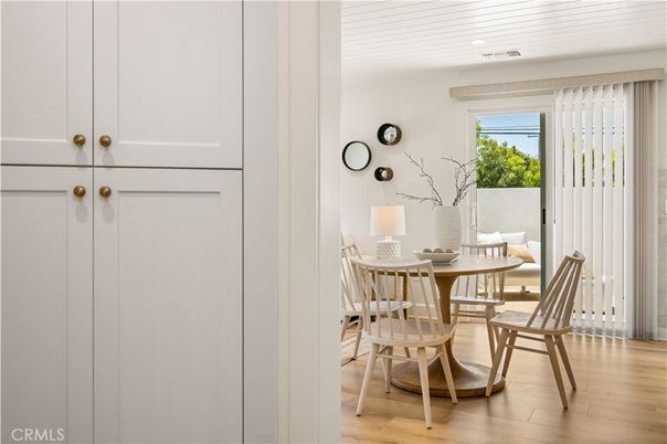Dining room, Interior, Recessed Lighting, Wood Texture Flooring