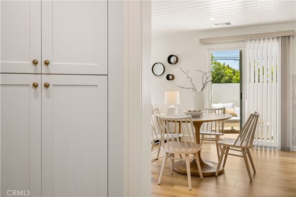 Dining room, Interior, Recessed Lighting, Wood Texture Flooring