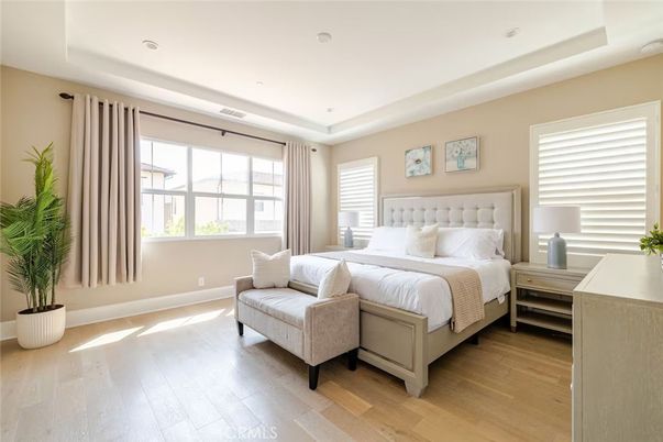Bedroom, Interior, Recessed Lighting, Wood Texture Flooring