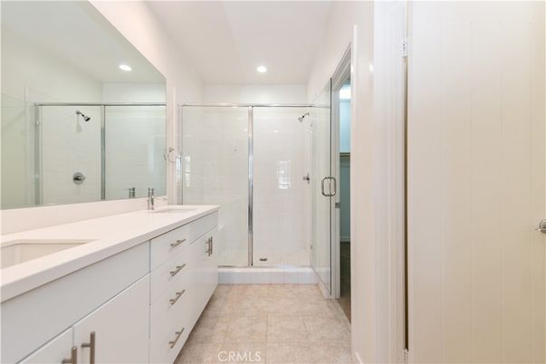Bathroom, Dual Sink Vanities, Glass Shower, Interior, Recessed Lighting