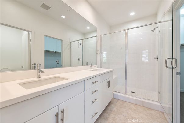 Bathroom, Dual Sink Vanities, Glass Shower, Interior, Recessed Lighting