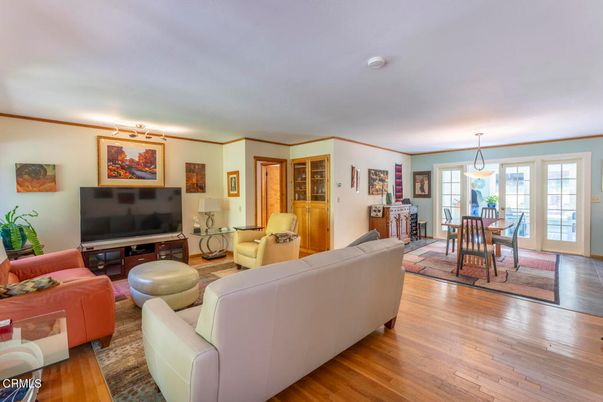 Dining room, Interior, Living room, Pendant Lights, Wood Texture Flooring