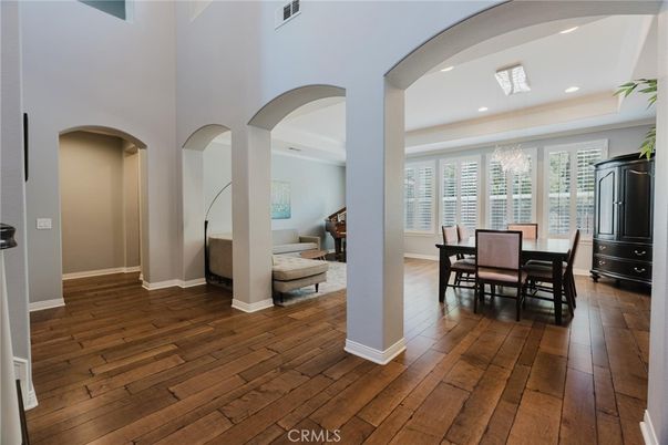 Dining room, Interior, Recessed Lighting, Wood Texture Flooring