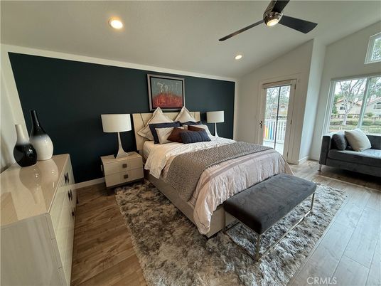Bedroom, Interior, Recessed Lighting, Wood Texture Flooring